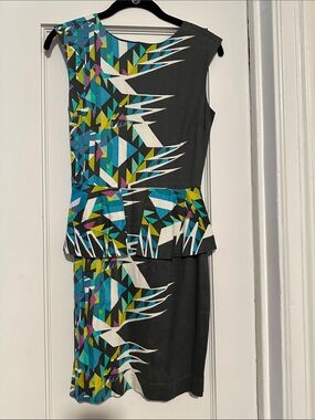 Walter Baker Sleeveless Dress in Charcoal with Geometric Accents